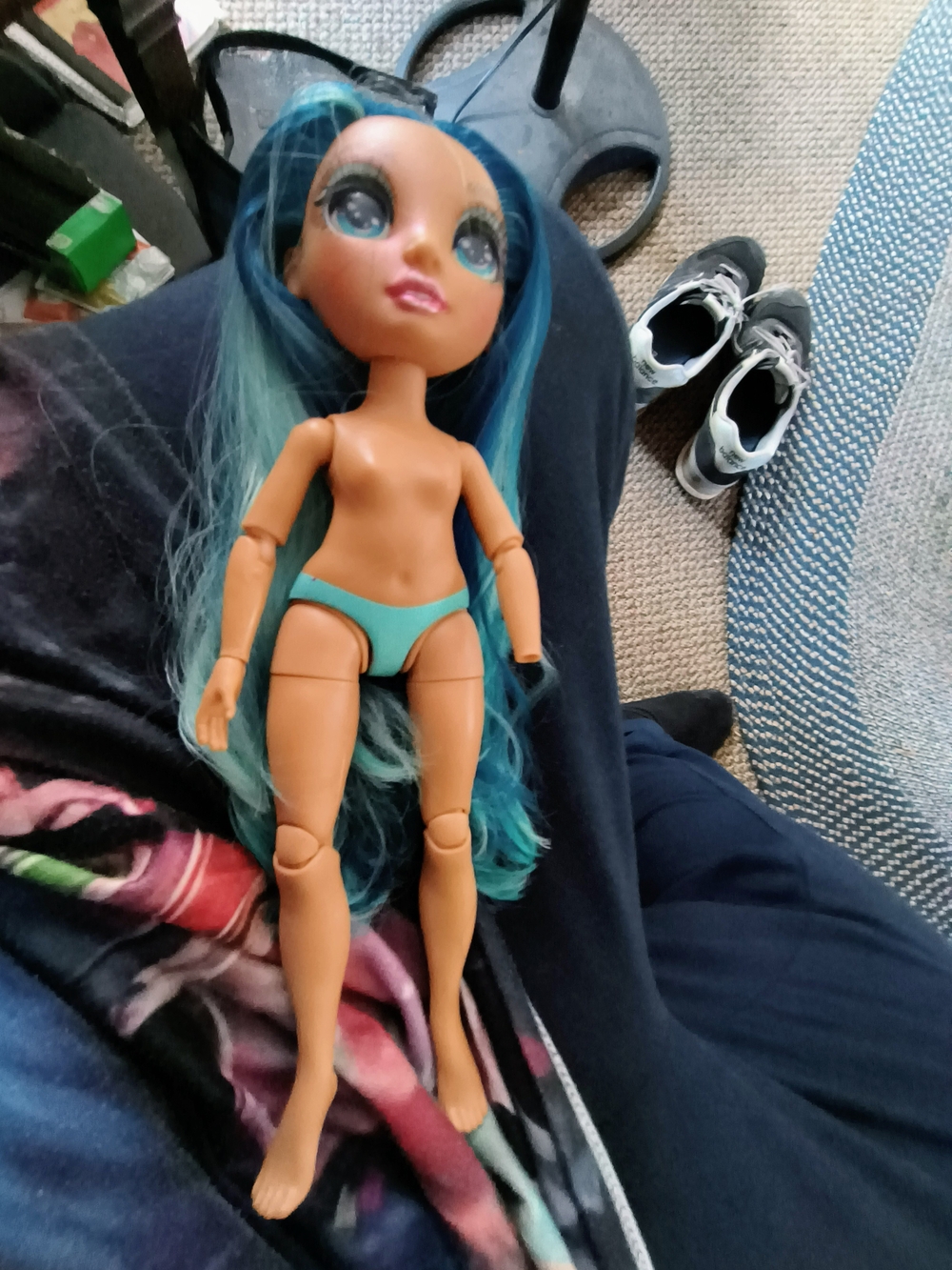 10 Inch Tall Doll With Long Blue Hair